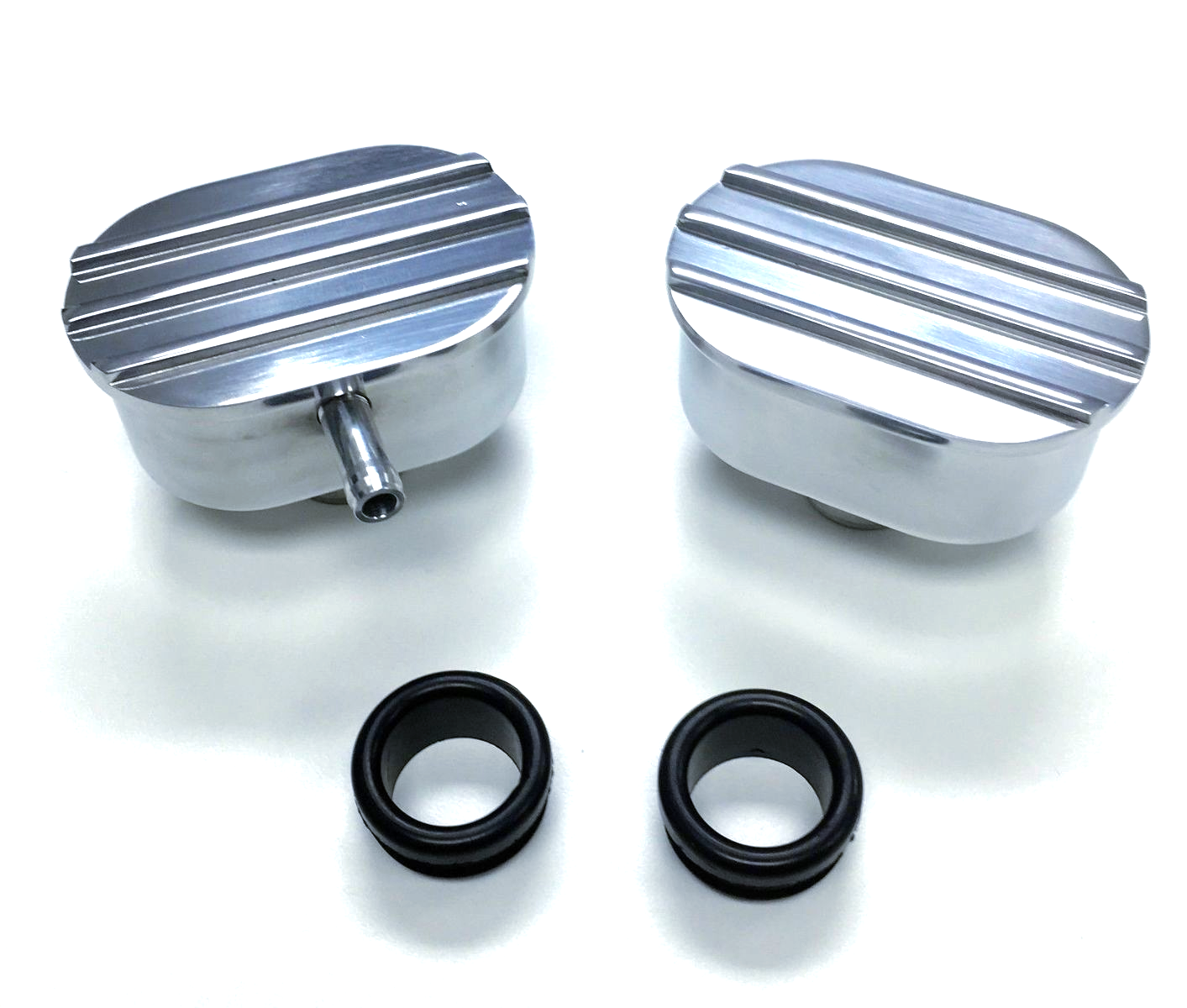 Hot Rod Polished Oval Finned Aluminum PCV & Valve Cover Breather Kit W