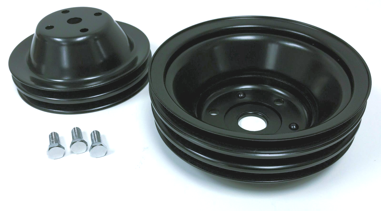 SBC Long Water Pump Black Steel Double/Triple Groove Pulley Kit 283350