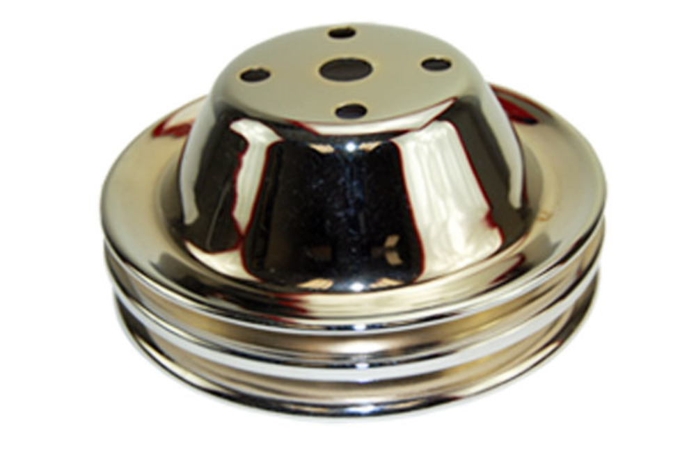 SBC Long Water Pump Chrome Steel Double/Triple Groove Pulley Kit 283