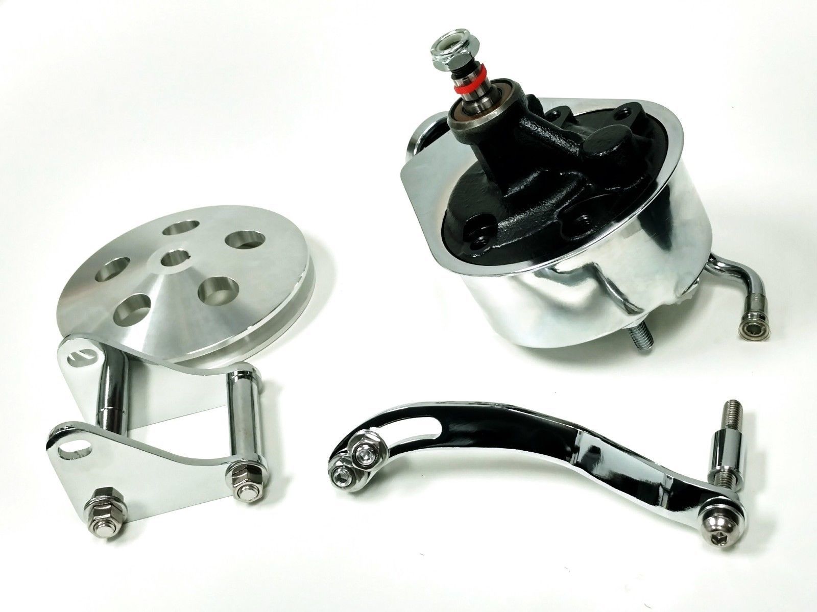 Power Steering Pump w/ Bracket & Pulley, Chrome Saginaw Style, SBC