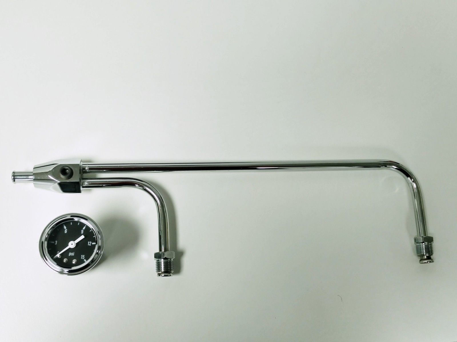 Chrome 3/8" Fuel Line For Holley 3310 Series Carbs w/ 11/2" 15 PSI Black Gauge Pirate Mfg