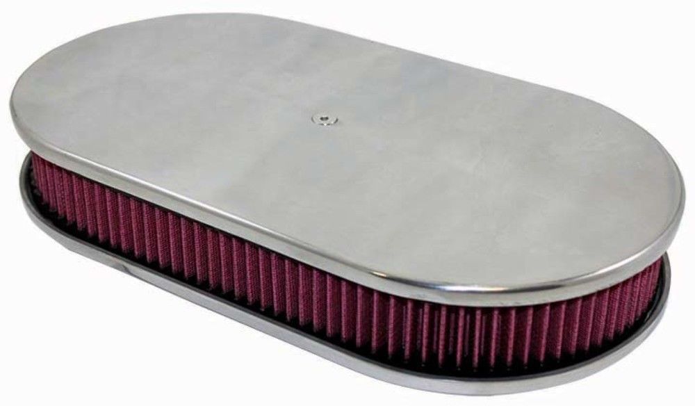 15" Smooth Polished Aluminum Oval Air Cleaner w/ Washable Filter Chevy