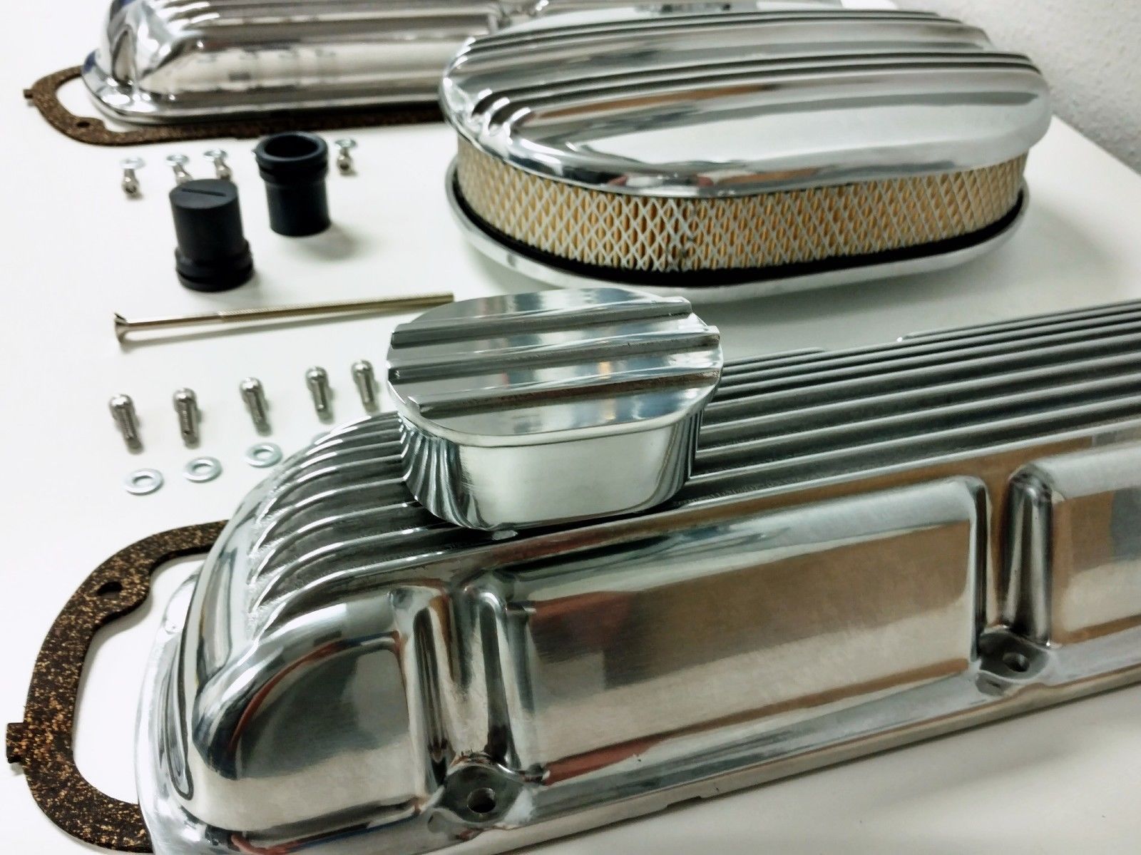 SB Ford Finned Aluminum Valve Cover w/ Air Cleaner Kit SBF V8 260 289