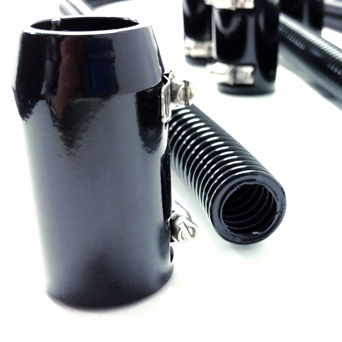 44" Black Stainless Steel Heater Hose Kit w/ Black Aluminum End Caps