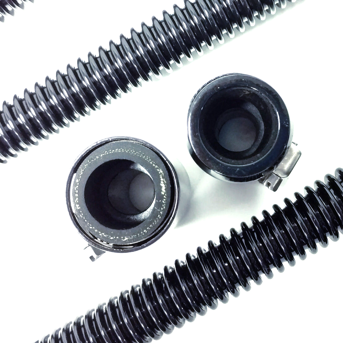 44" Black Stainless Steel Heater Hose Kit w/ Black Aluminum End Caps