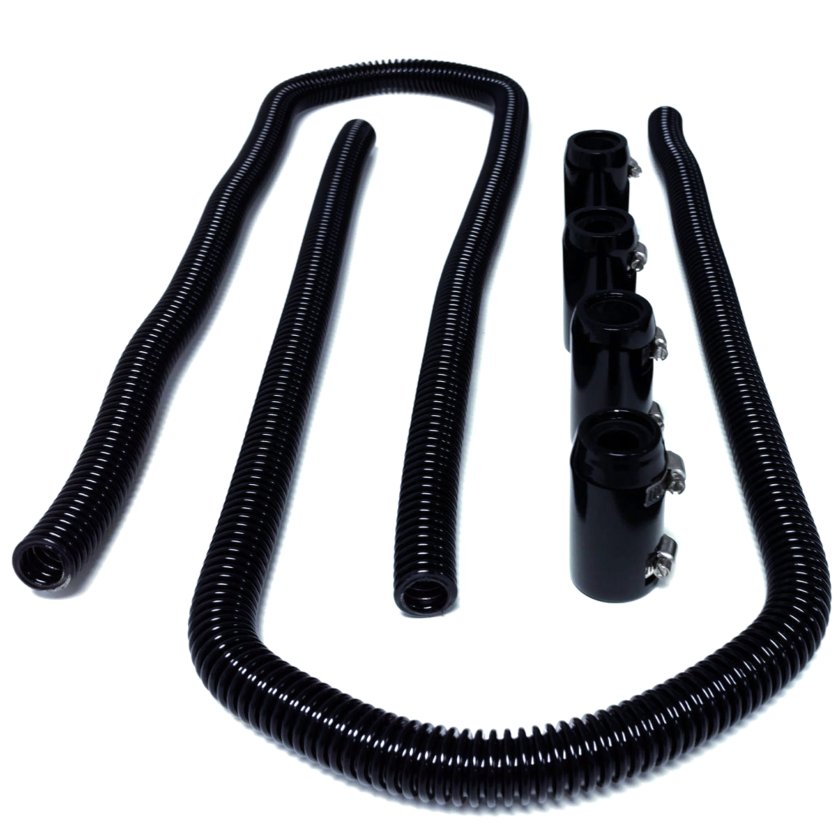 44" Black Stainless Steel Heater Hose Kit w/ Black Aluminum End Caps