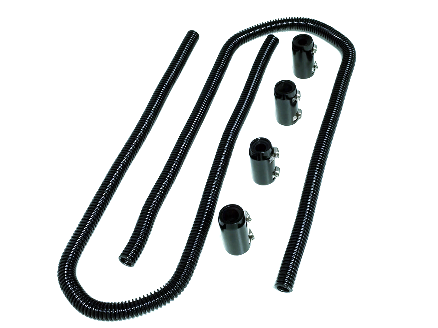 44" Black Stainless Steel Heater Hose Kit w/ Black Aluminum End Caps