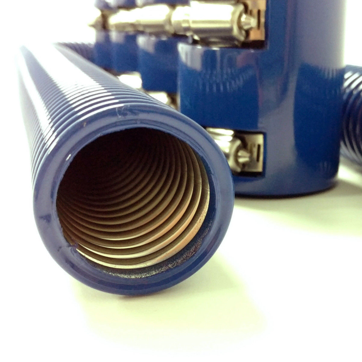 48" Blue Stainless Flexible Radiator Hose Kit w/ Blue End Caps | Pirate Mfg