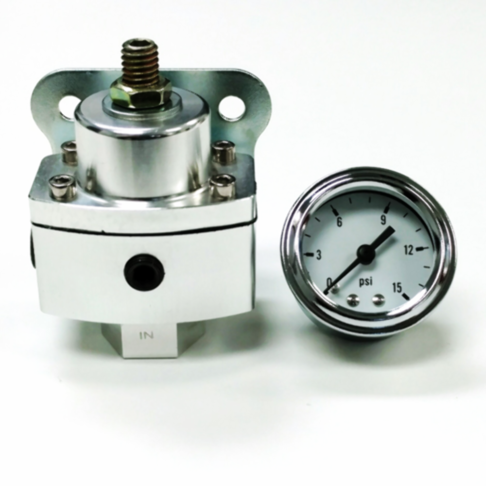 512 PSI Aluminum Adjustable Fuel Regulator w/ White Gauge 3/8" NPT