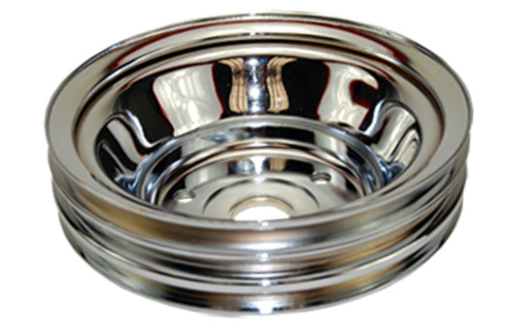 SBC Chevy 283350 Satin Aluminum SWP Triple Groove Crankshaft Pulley