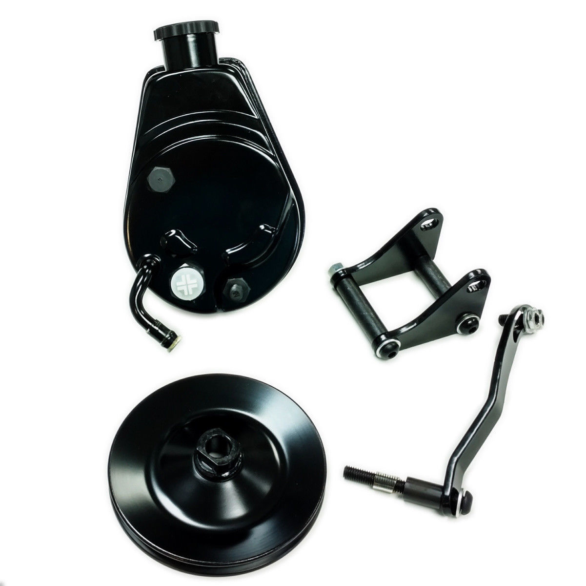 thumbnail interactive-video image 1 of RSRACING Black Saginaw Style Power Steering Pump – SBC/BBC Chevy, Single Groove Pulley 1 of 2