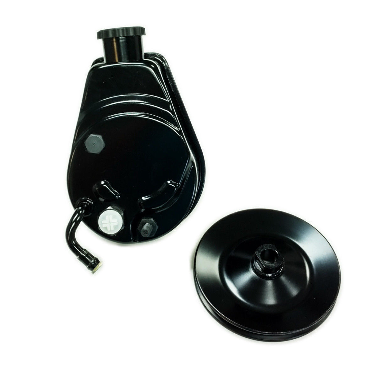 Black Saginaw Style Power Steering Pump w/ Single Groove Pulley, Fits