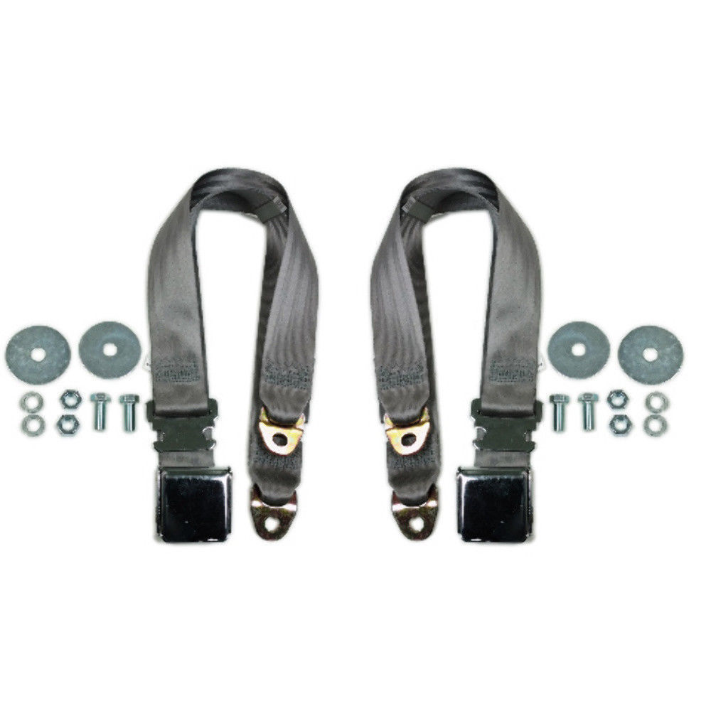 (2) 72" GREY Universal Lap Seat Belt w/ Hardware, Pair Chrome Latch Hot Rod Pirate Mfg
