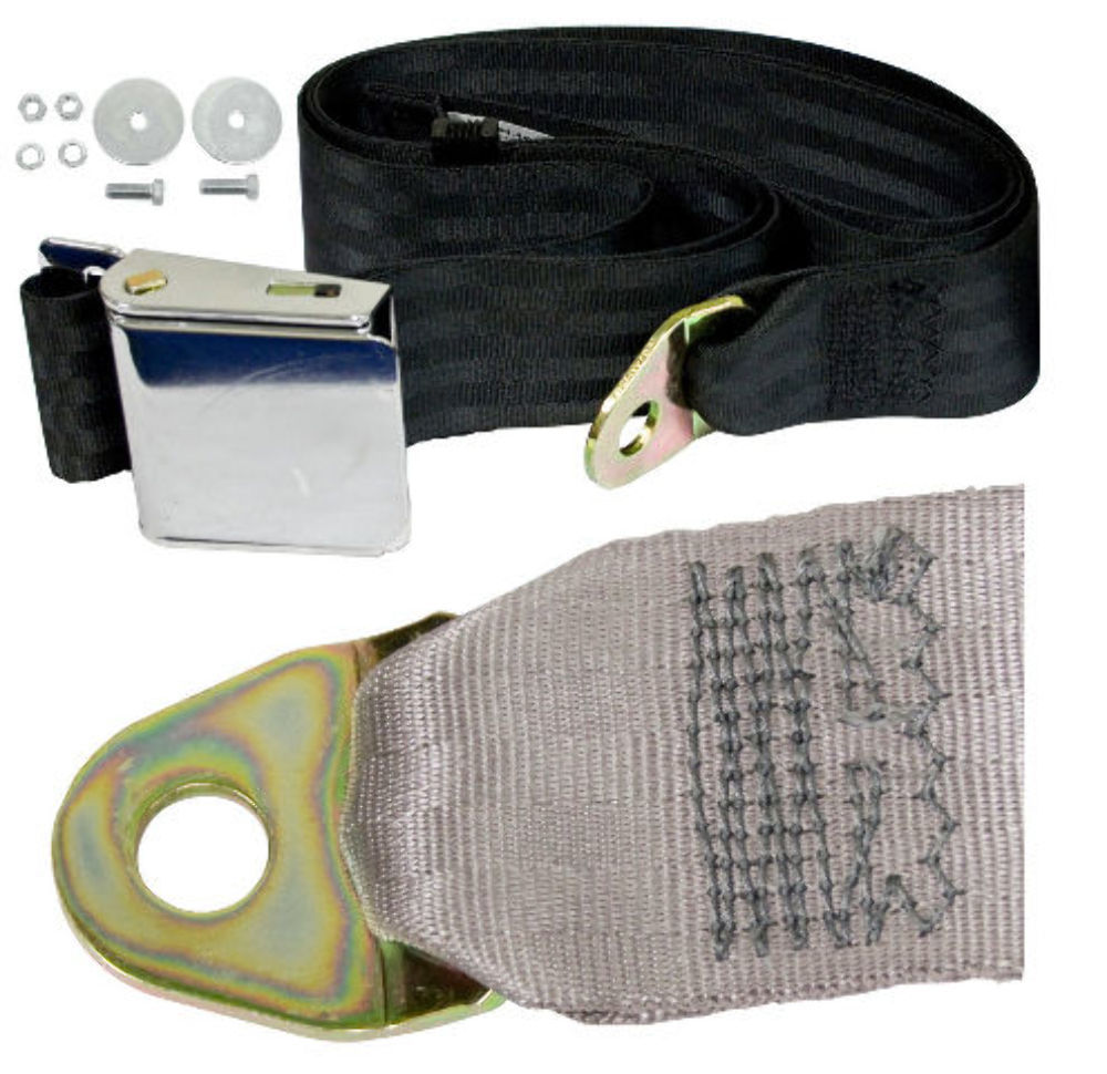 (2) 72" GREY Universal Lap Seat Belt w/ Hardware, Pair Chrome Latch Hot Rod Pirate Mfg