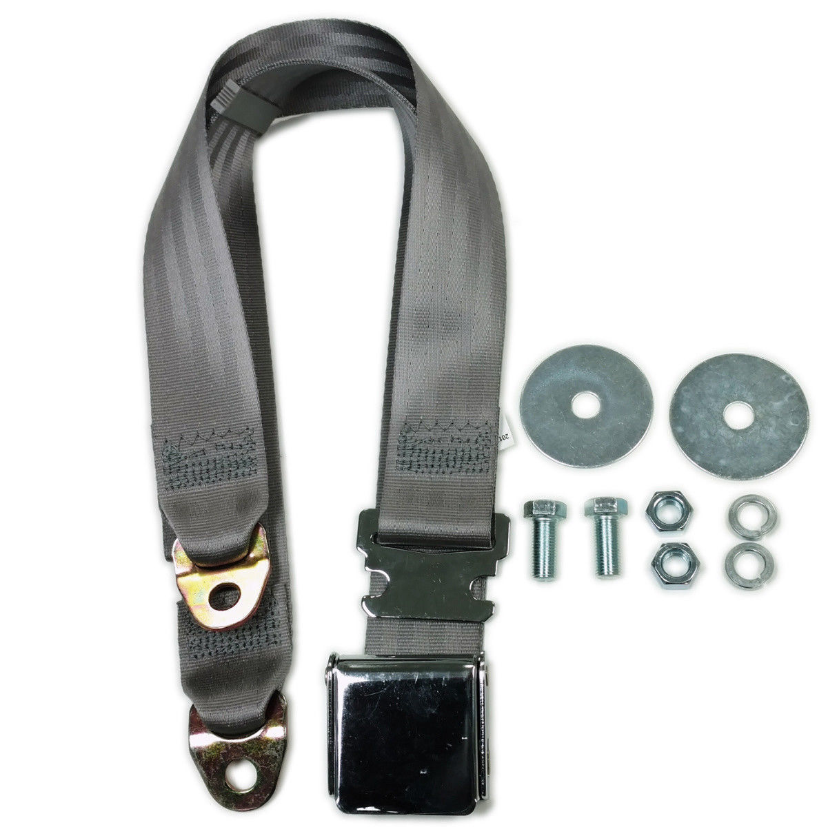 (2) 72" GREY Universal Lap Seat Belt w/ Hardware, Pair Chrome Latch
