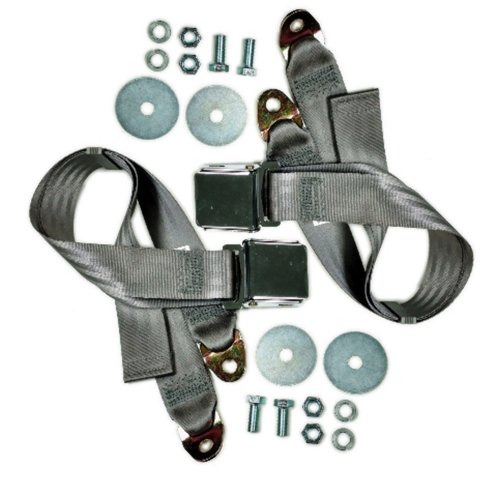(2) 72" GREY Universal Lap Seat Belt w/ Hardware, Pair Chrome Latch