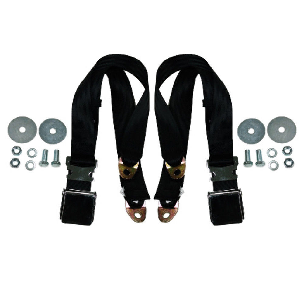 (2) 72" Black Universal Lap Seat Belt w/ Hardware, PAIR Chrome Latch