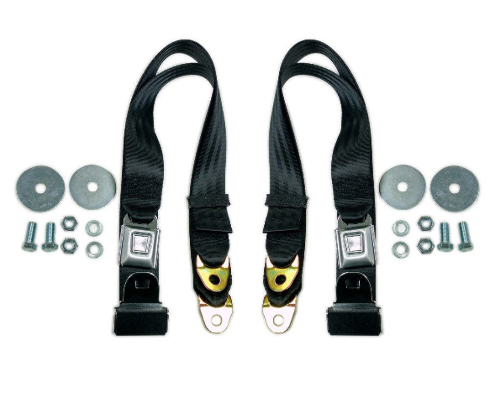 (2) 72" Universal 2Point Lap Belt BLACK Seat Belts, Pair Hot Rat Street Rod Pirate Mfg