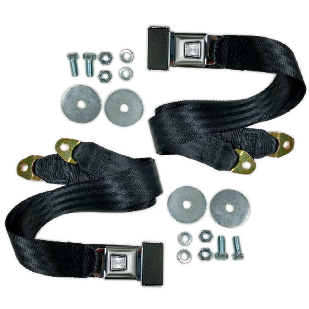(2) 72" Universal 2Point Lap Belt BLACK Seat Belts, Pair Hot Rat Street Rod Pirate Mfg