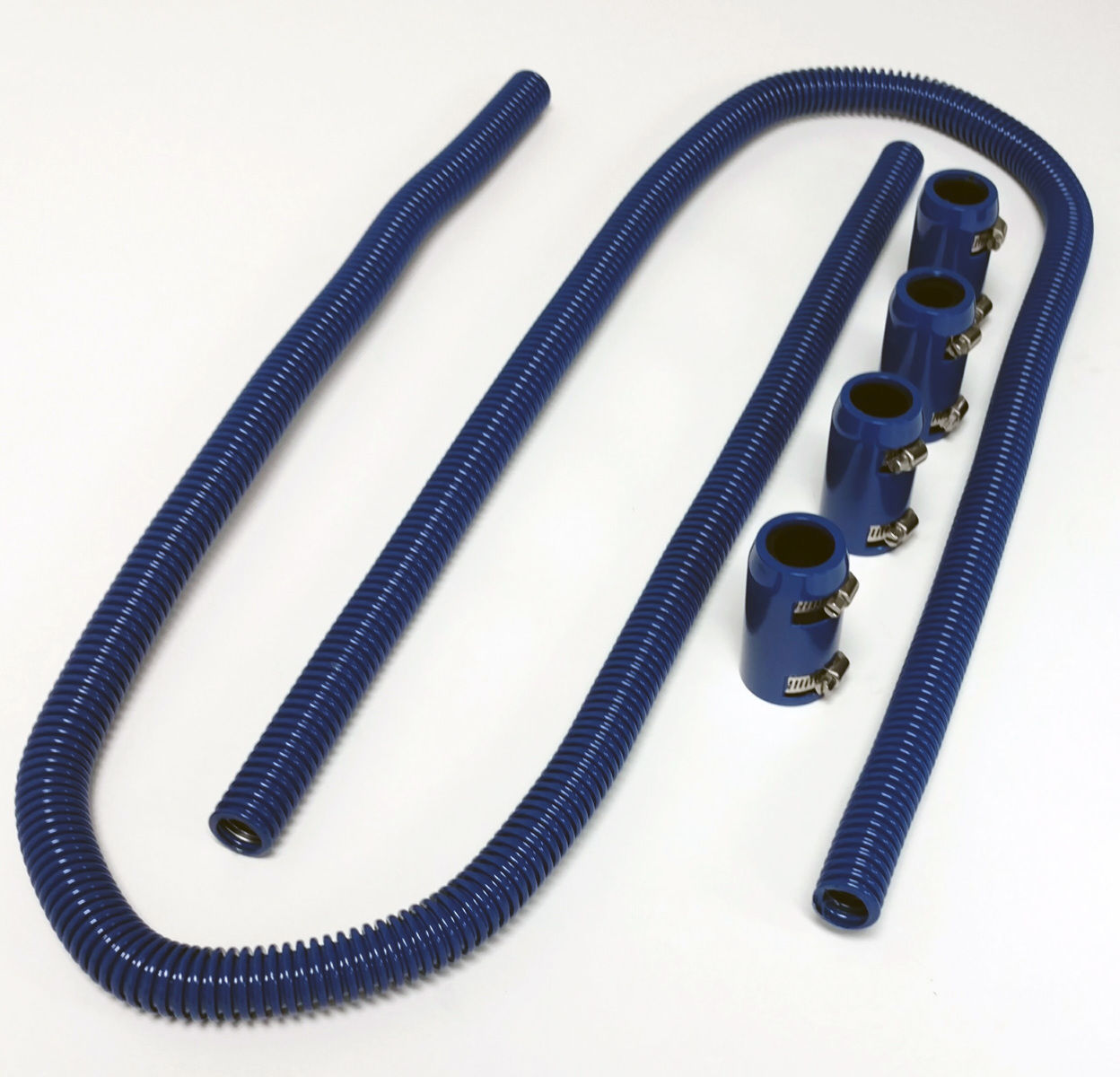 44" Blue Stainless Steel Heater Hose Kit w/ Blue Aluminum End Caps