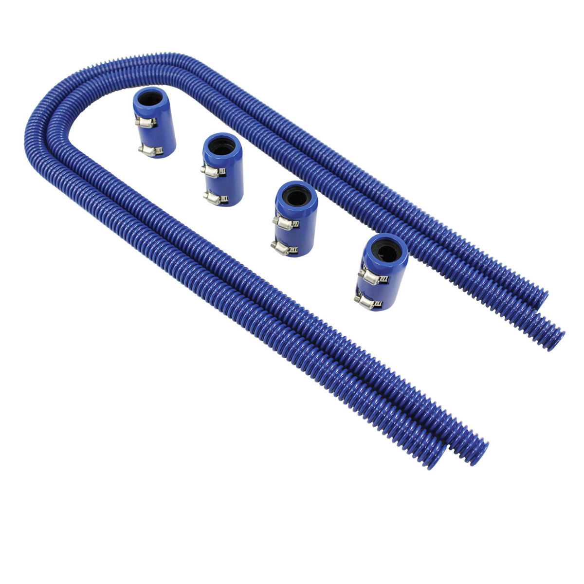 44" Blue Stainless Steel Heater Hose Kit w/ Blue Aluminum End Caps