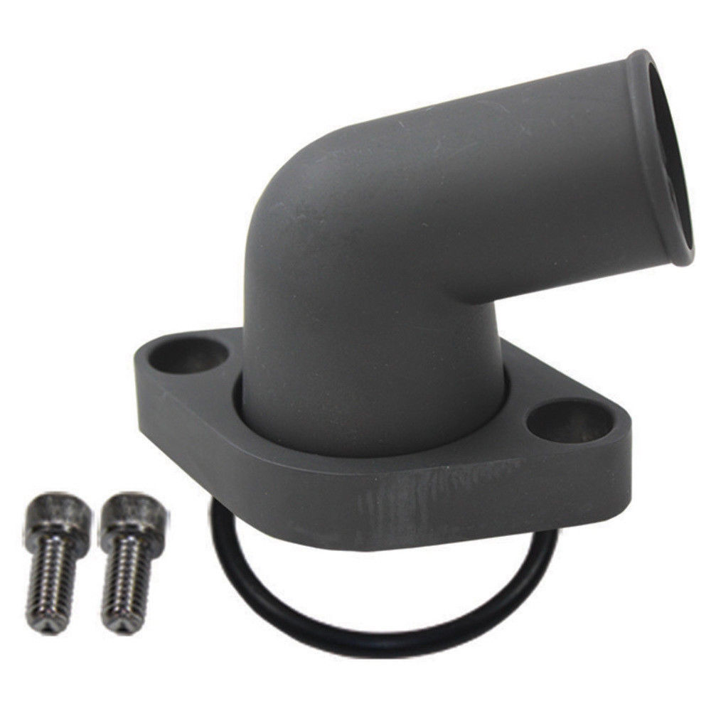 Thermostat Housing, 15 deg Swivel Water Neck, Black Aluminum, Fits Chevy SBC BBC Pirate Mfg