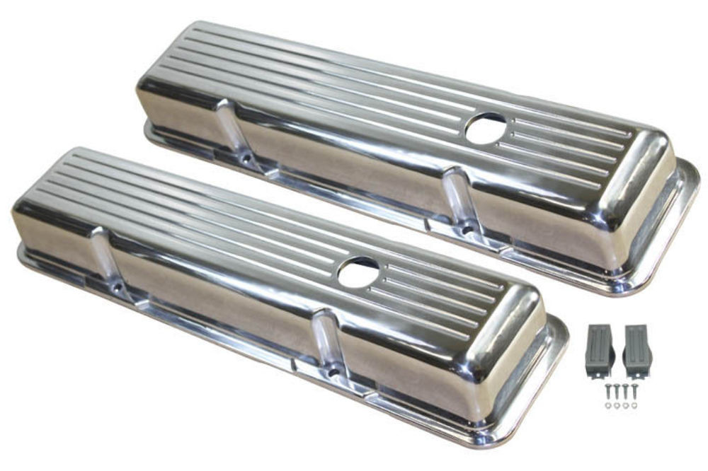 Valve Covers B/Milled Polished Aluminum w/Hole, Fits Chevy SBC 283400