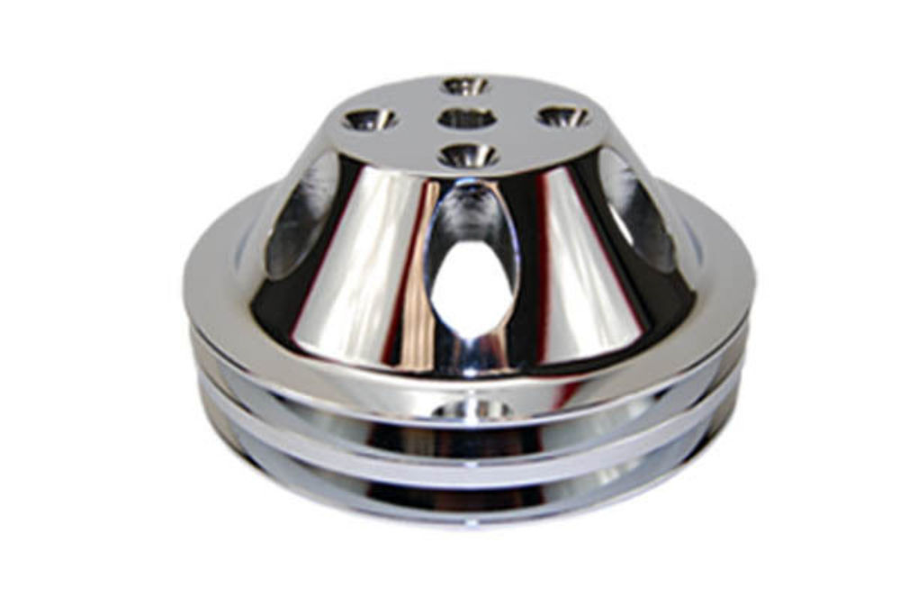 RSRing Billet Aluminum Long Water Pump Pulley – 2 Groove, V-Belt, For Chevy SBC 350