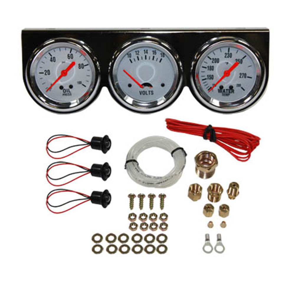 Universal 25/8" 3 Gauge Set Chrome Bezel Water Oil Pressure Volts 3