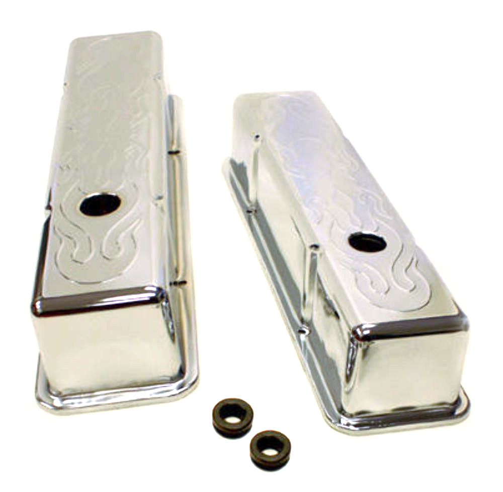 SMALL BLOCK CHEVY TALL FLAME VALVE COVERS 283 350 Pirate Mfg
