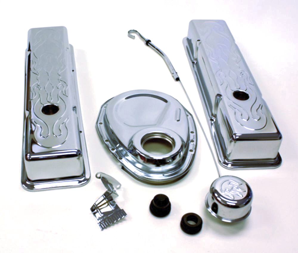 CHEVY SMALL BLOCK ENGINE DRESS UP KIT 283350 SBC FLAME Pirate Mfg