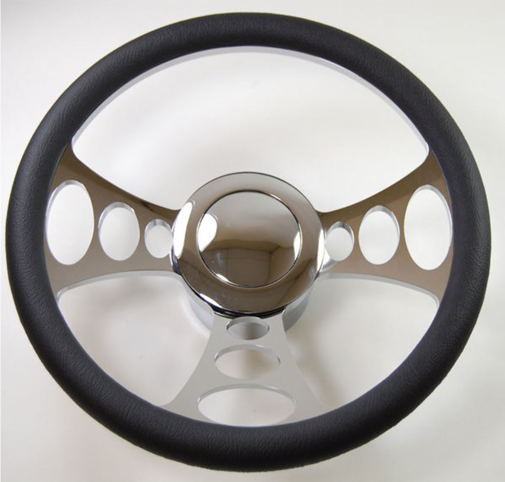Hot Rod 14" Chrome Billet "Orbiter" Style Steering Wheel Package W