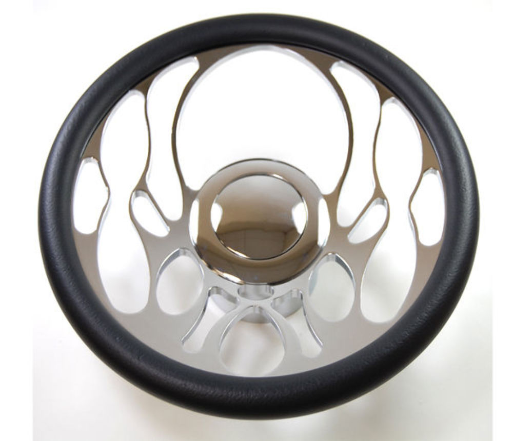 Demotor Performance 14 Inch Chrome Billet Steering Wheel – New Age 9 Hole Design W/ Half Wrap Leather