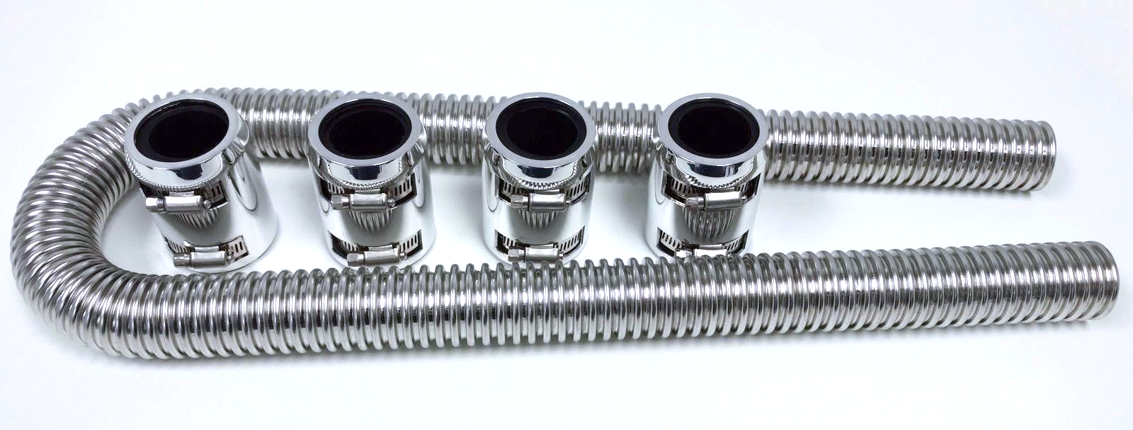 48" Chrome Stainless Flexible Radiator Hose Kit w/ Polished Aluminum