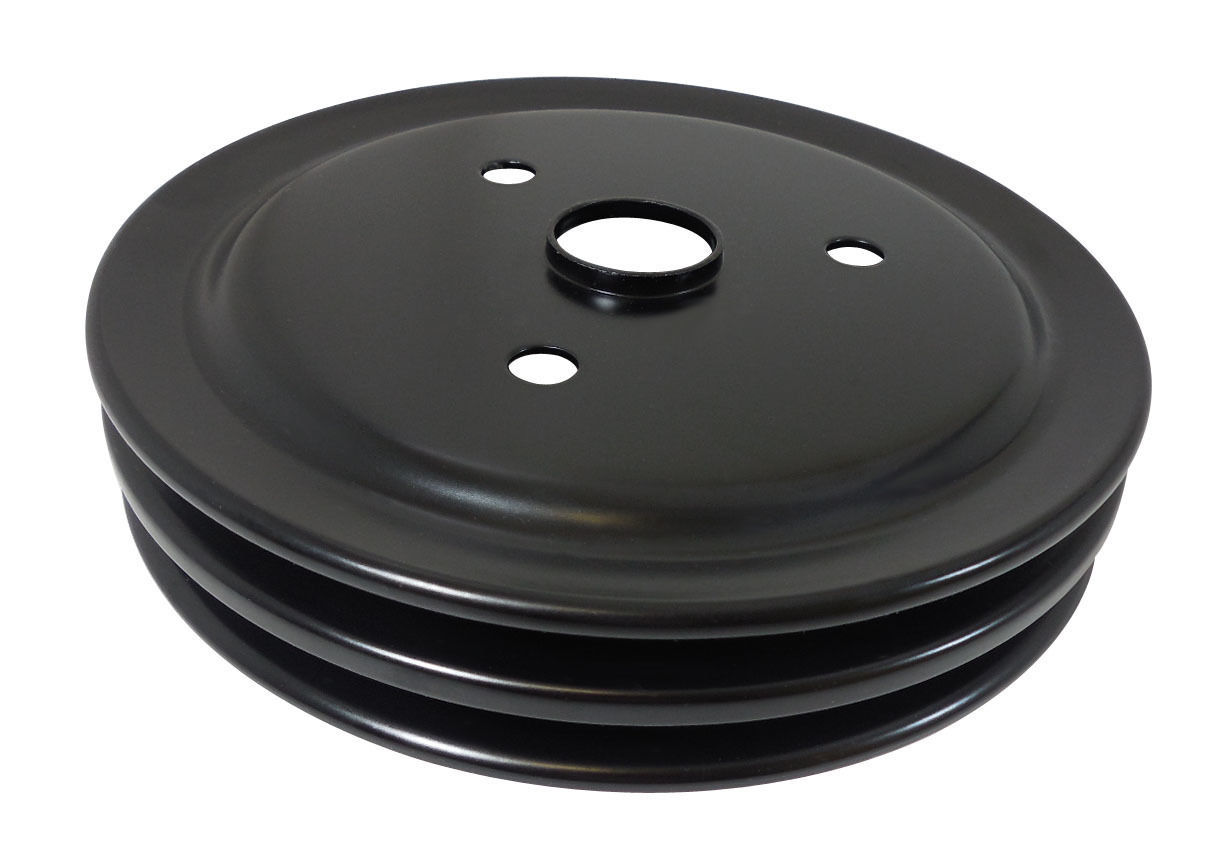 Black Steel SWP Double Groove Crankshaft Pulley, Fits Chevy SBC 283350