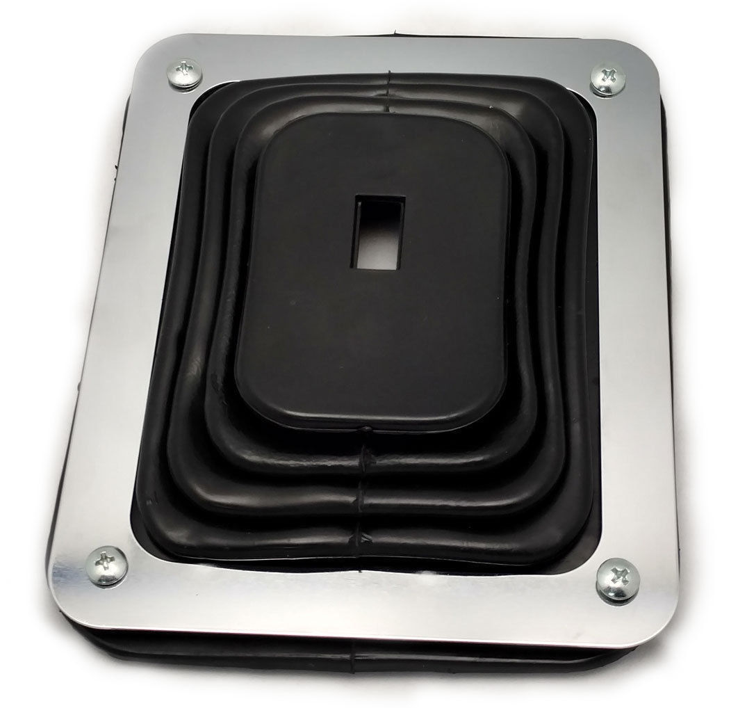 Universal Shifter Boot With Chrome Plate - 5 5/8" X 6 3/4" Black Rubber For Manual/Automatic
