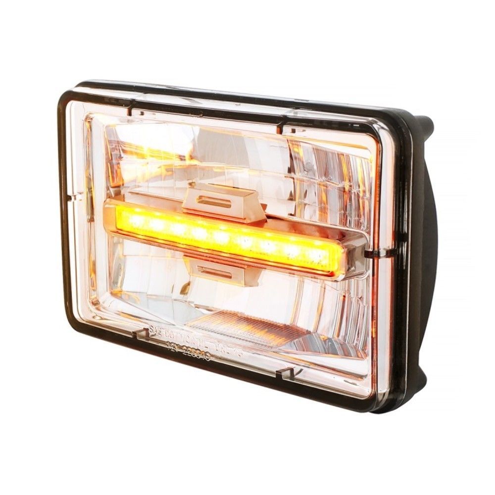 High Power LED 4" X 6" Rectangular Low Beam Headlight w/ Amber Auxiliary Light Pirate Mfg