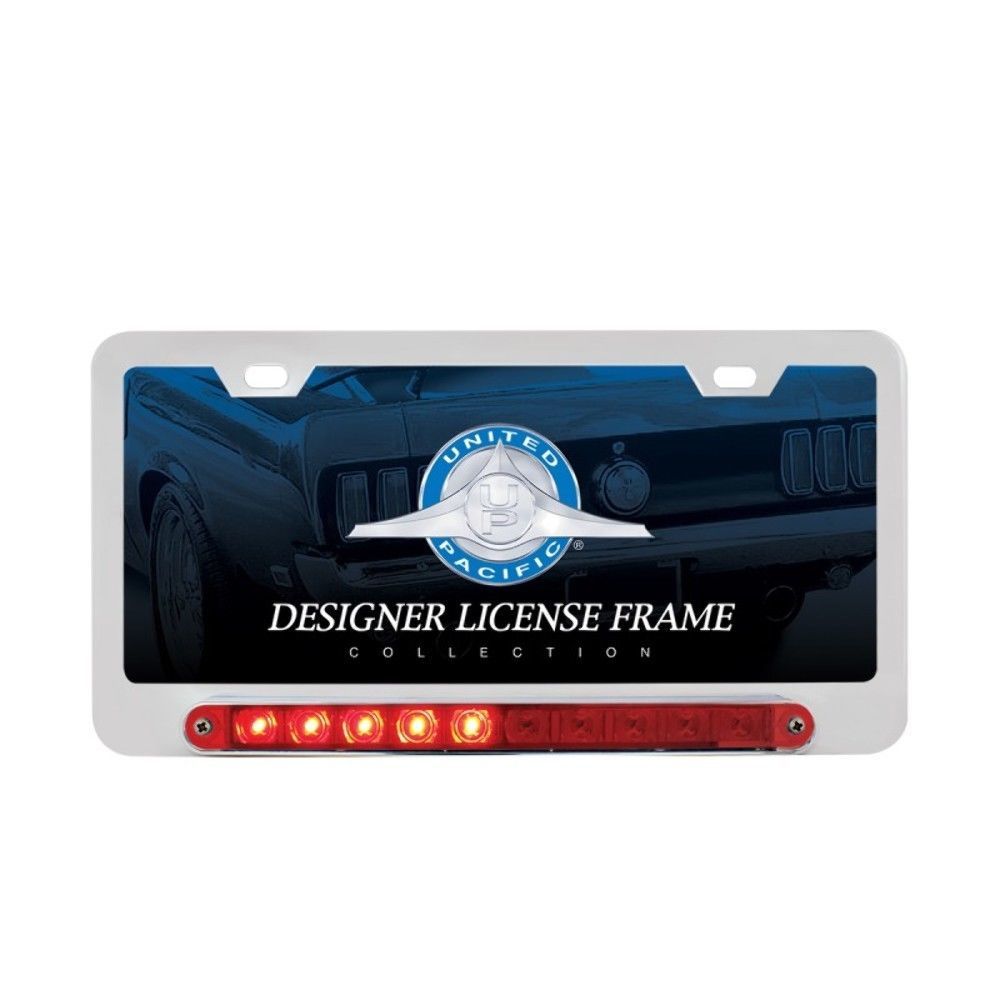 Chrome Deluxe Red LED License Plate Frame Split Turn Function