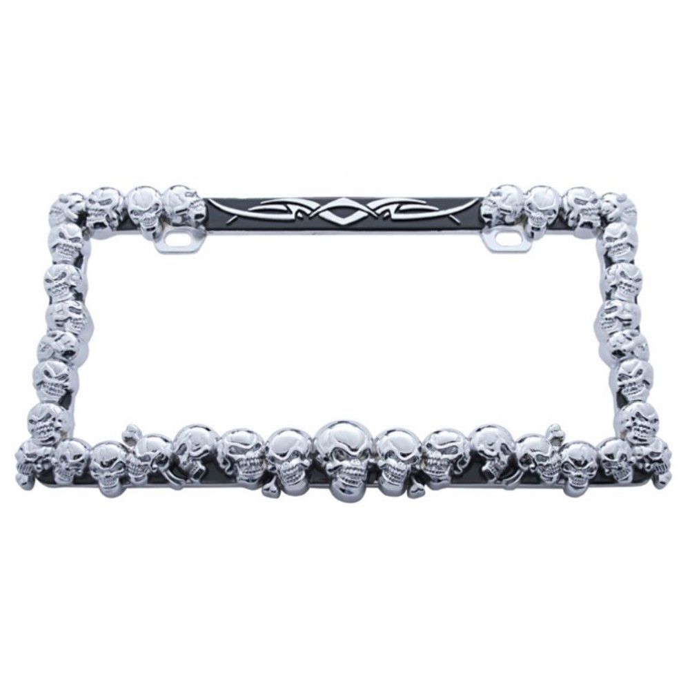 CHROME SKULL LICENSE PLATE FRAME UNIVERSAL for FRONT or REAR PLATE