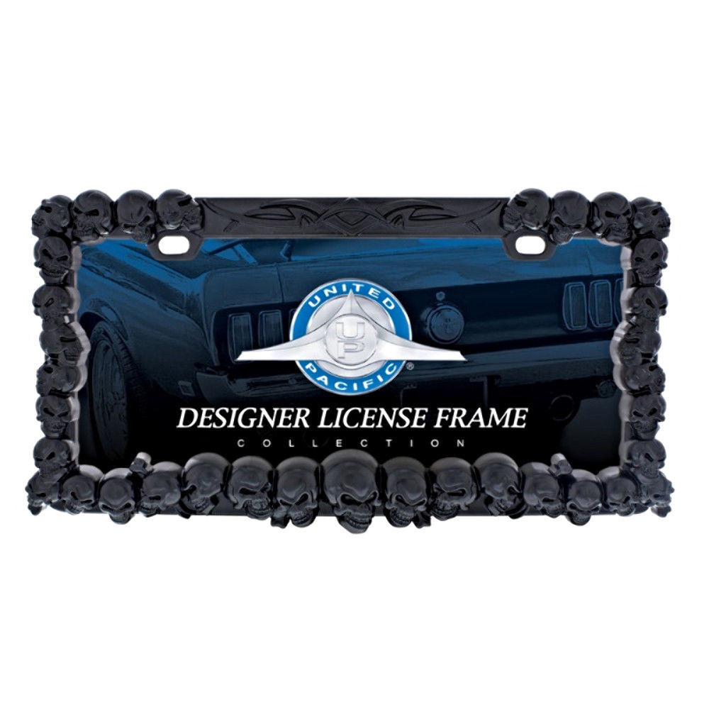 3D Black Skulls License Plate Frame Hot Rat Street Rod Muscle Car Truck Pirate Mfg