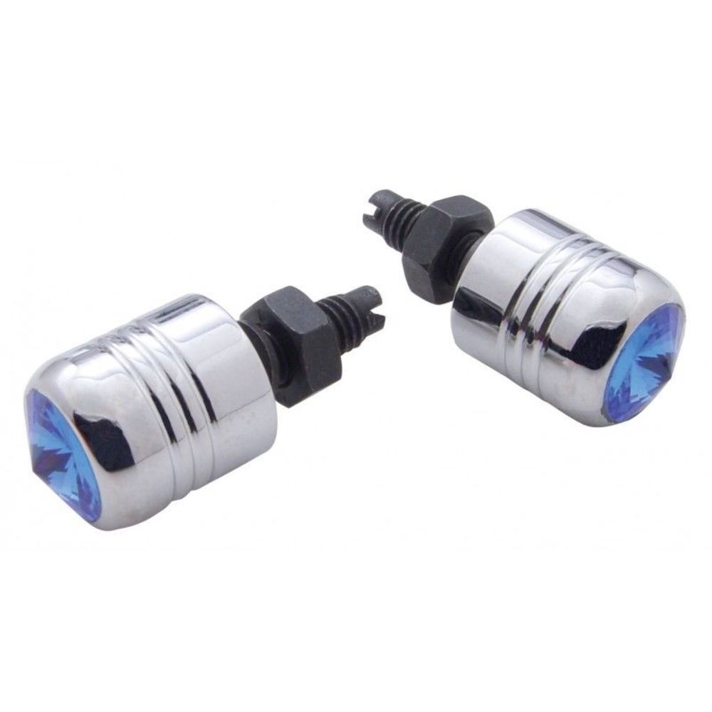 Chrome Blue Diamond License Plate Fasteners, Set of 2, Hot Rod, Rat Rod