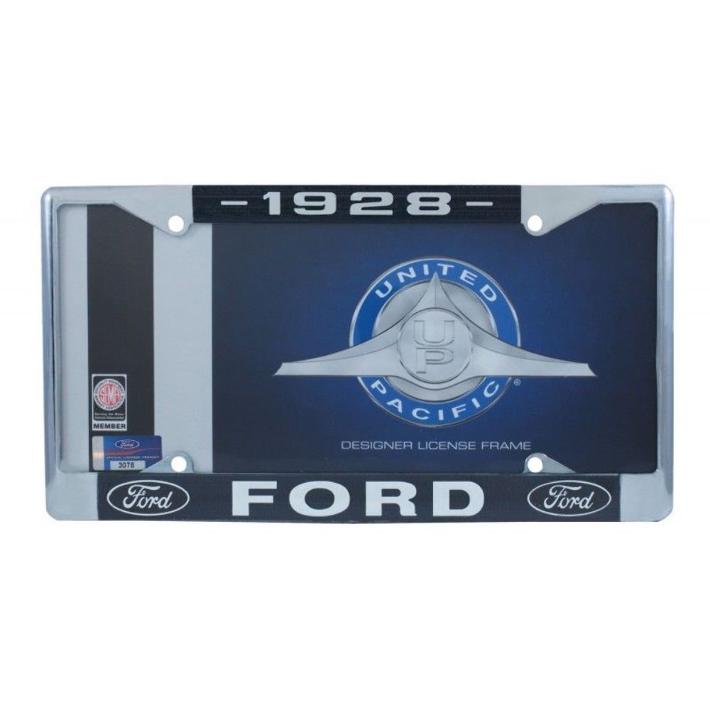 1962 Ford License Plate Frame Chrome Finish with Blue and White Script