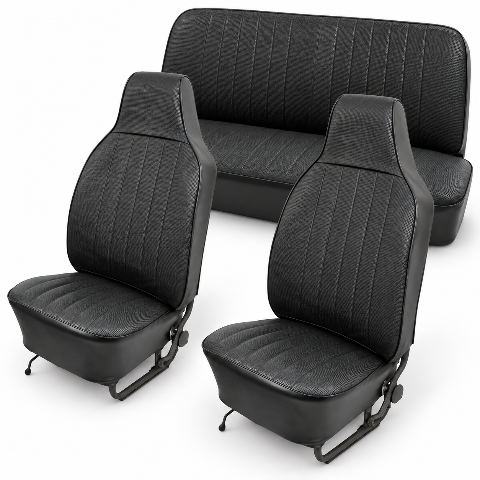 Slip-On Vinyl Seat Cover Kit, Front & Rear, Black, Fits Bug 70-72 Type-1 Sedan
