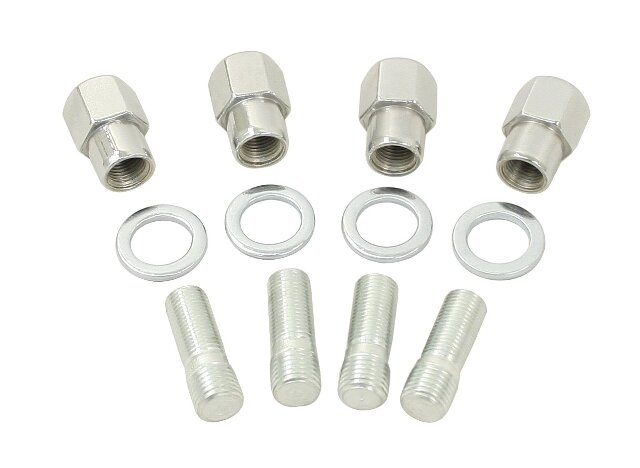 Nut & Stud Kit, M14-1.5 To 1/2-20, Chrome, Mag Wheels, Set 4, Fits VW Bug Buggy, EMPI 9511