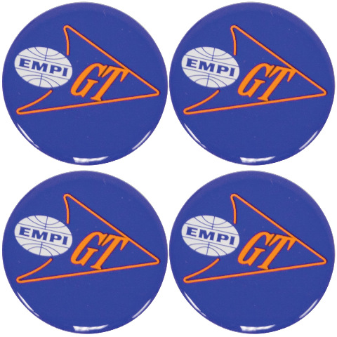 EMPI 17-2993 GT Logo Stickers – Set of 4, 42.86mm Wheel Cap Decals