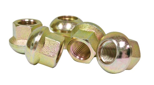 Porsche-Style Lug Nut Set - Zinc Finish - M14-1.5 Ball Seat - 19mm Hex - 5pc Set