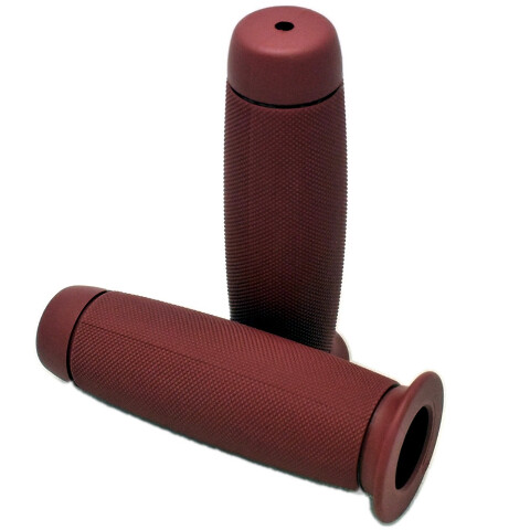 7/8" Motorcycle Grips Dark Red Serrated Pattern for Cafe Racer, Cruiser, Custom