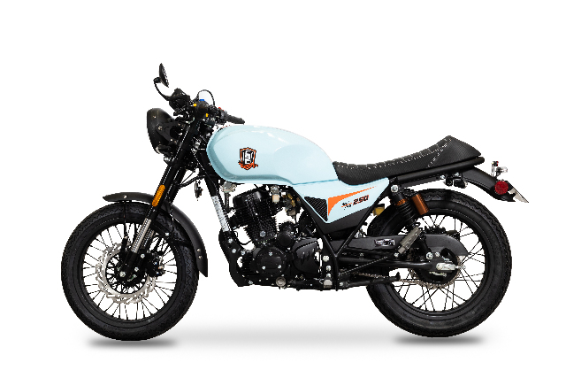 CSC Motorcycles SG250 San Gabriel Cafe Racer, Light Blue, 230cc Gas Street Motorcycle, Vintage Style, Air-Cooled Engine