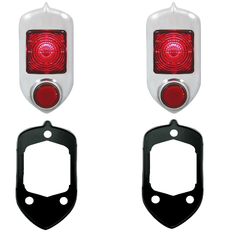 1951&ndash;1952 Chevy Tail Light Pair w/ Red Glass Lens & Chrome Bezel + Seals