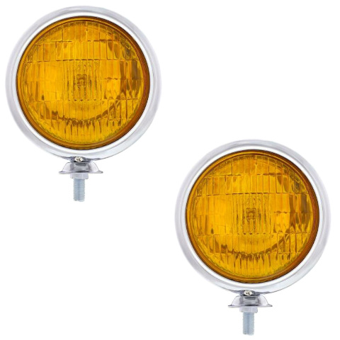 Chrome Vintage Style Amber Fog Lights - 12 V Pair H3 35W Universal